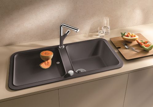 Chiuveta bucatarie granit BLANCOYOVA 6S, gri piatra Chiuveta bucatarie BLANCOYOVA Silgranit Puradur II, gri piatra, tocator lemn frasin